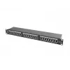 Plāksteru panelis 1U LANBERG PPS5-1024-B — 24 portu RJ-45 Cat5, metāla, melns, montāža statīvā