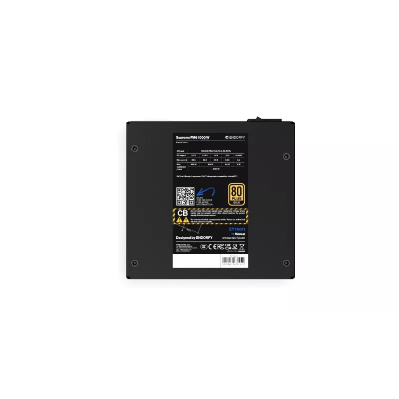 Barošanas bloks Endorfy Supremo FM6 1000W, 80 PLUS Gold, ATX 3.1, modulārs, melns
