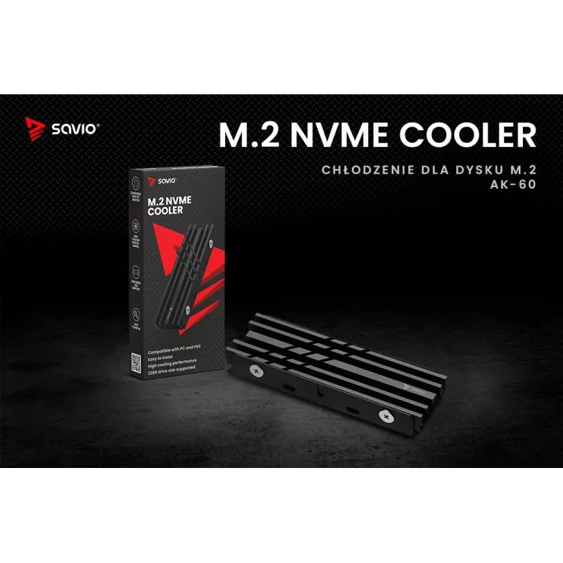 Gaisa dzesētājs SAVIO M.2 NVMe 2280 AK-60 melns radiators 22x80 mm SSD