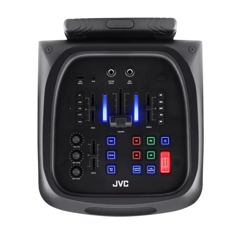 Party speaker JVC XS-EP514B — stereo portatīvais skaļrunis, 150 W RMS, Bluetooth 5.0, TWS, 4000 mAh baterija, karaoke, FM, melns