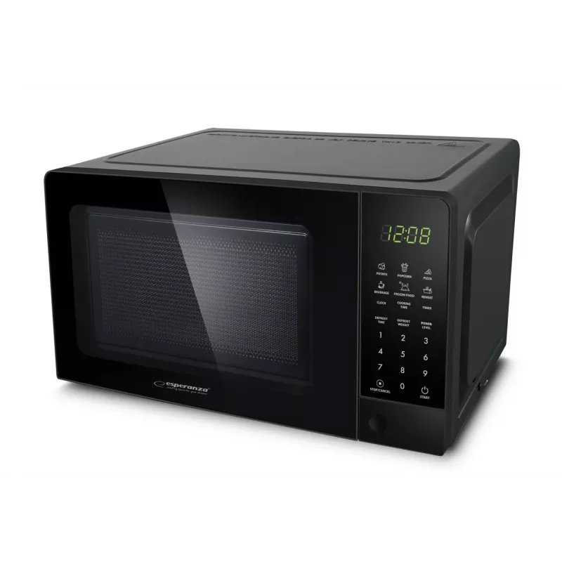 Solo mikroviļņu krāsns ESPERANZA EKO009 — 700 W, 20 L, LED displejs, skārienvadība, 24,5 cm stikla grozāmais šķīvis, melna