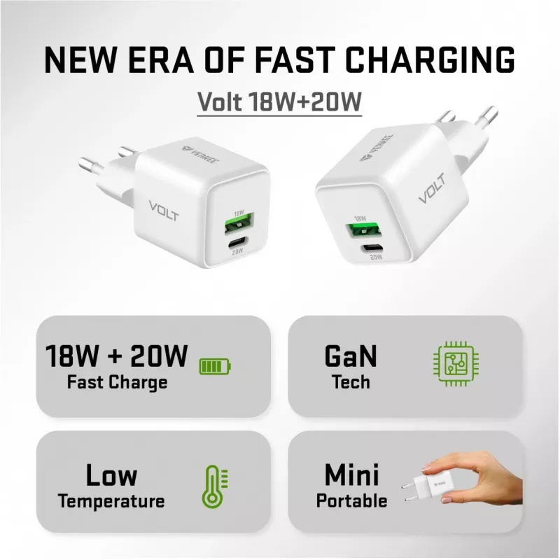 USB C/A tīkla lādētājs YENKEE YAC G38 20W 3A ar Power Delivery atbalstu (USB‑C un USB‑A)