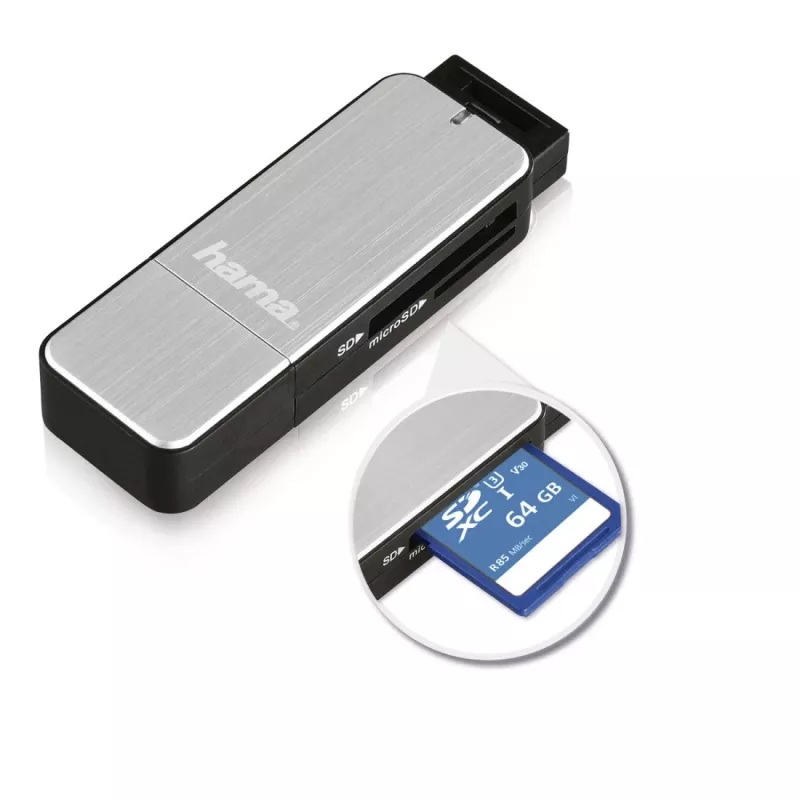 Hama 123900 karšu lasītājs USB 3.2 Gen 1 (3.1 Gen 1) Melns, Sudraba