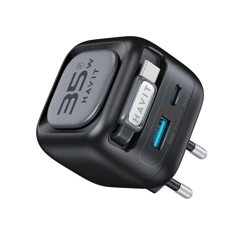 GaN ceļojumu lādētājs Havit UC250 A-EU 20V 1xUSB-C 0,7m melns