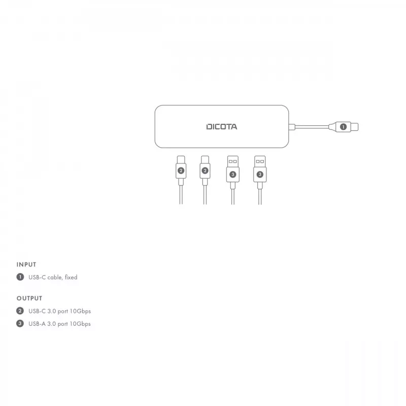 USB Type-C centrmezgls DICOTA D32061 10000 Mbit/s Sudrabs
