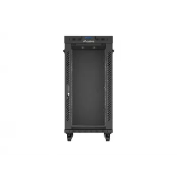 Tīkla statīva skapis LANBERG 19 collu 24U 600x800 mm melns ar stikla durvīm un LCD izgriezumu (plakanais iepakojums) v2