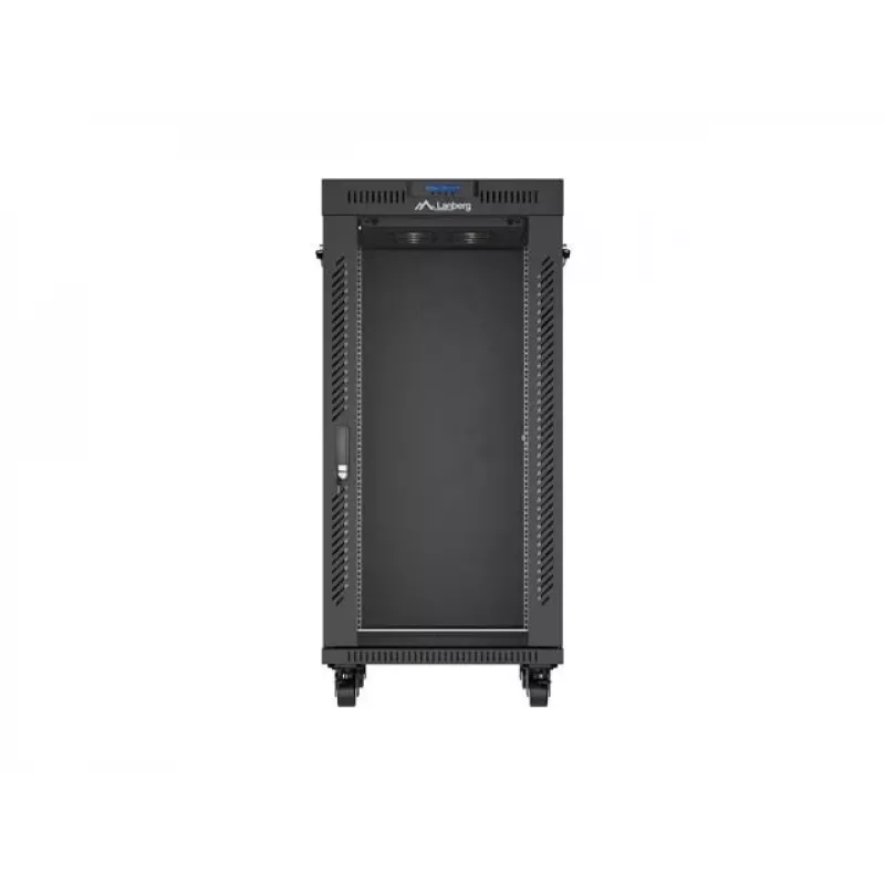 Tīkla statīva skapis LANBERG 19 collu 24U 600x800 mm melns ar stikla durvīm un LCD izgriezumu (plakanais iepakojums) v2