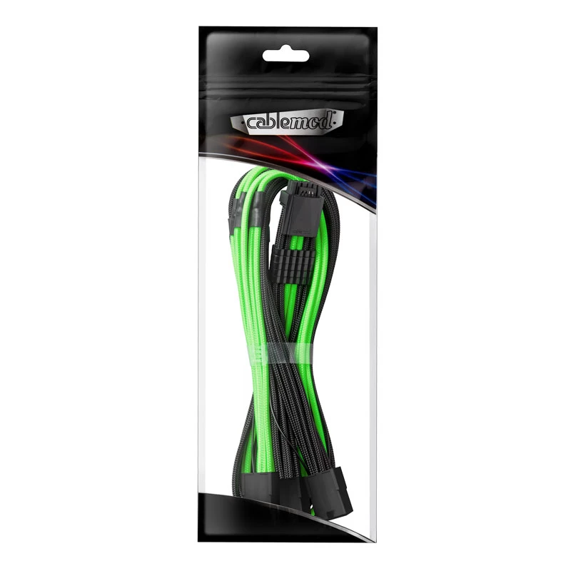 CableMod 12VHPWR uz 3× PCIe ModMesh kabelis 45 cm, melns/gaiši zaļš
