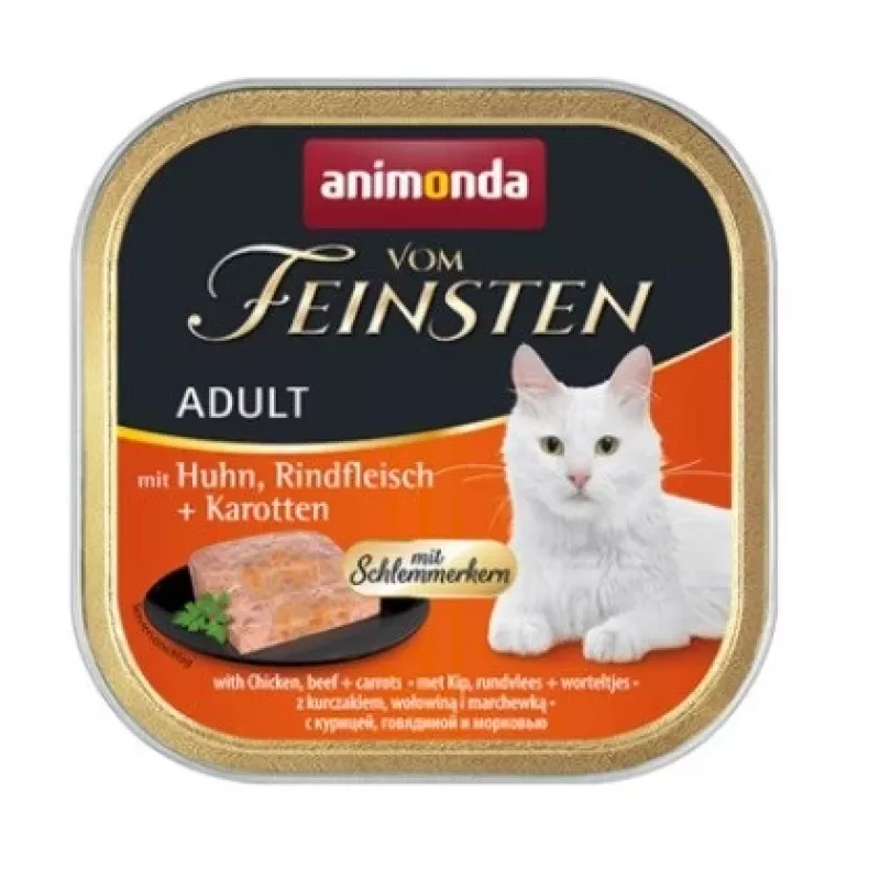 ANIMONDA Vom Feinsten Adult Chicken, liellopu gaļa un burkāni - mitrā kaķu barība - 100g