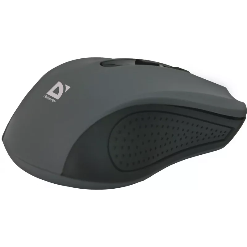 Bezvadu optiskā pele DEFENDER MM-935 RF, piemērota abām rokām, 1600 DPI, pelēka, USB uztvērējs, AAA baterijas