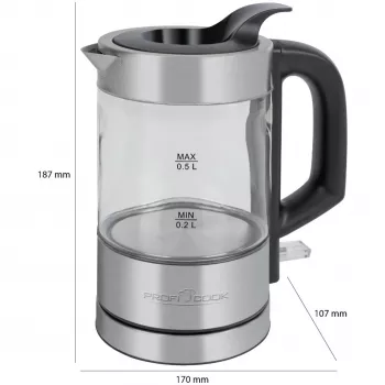 ProfiCook PC-WKS 1228 G elektriskā tējkanna 0,5 L 1100 W nerūsējošais tērauds, caurspīdīga