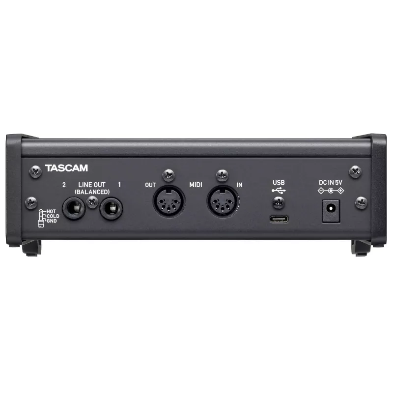 Audio saskarne Tascam US-2X2HR, 2 x XLR/kombinētās ieejas, 192 kHz, USB 2.0, MIDI ieeja/izeja, darbvirsmas, melna