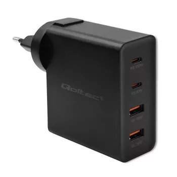 Qoltec GaN POWER PRO Lādētājs | 2xUSB-C | 2xUSB | 130W | 5-20V | 1.5-5A | XP | Melns