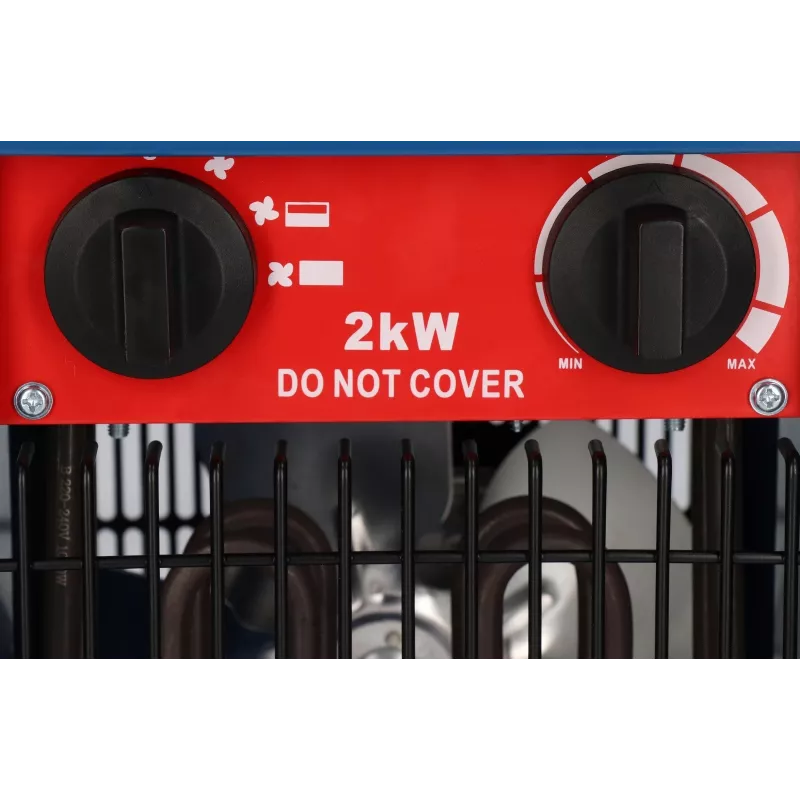 Ventilatora elektriskais telpu sildītājs BLAUPUNKT EH7010 — 2000 W, nerūsējošā tērauda elements, IPX4, grīdas lietošana, līdz 22 m², melns/zils/sarkans