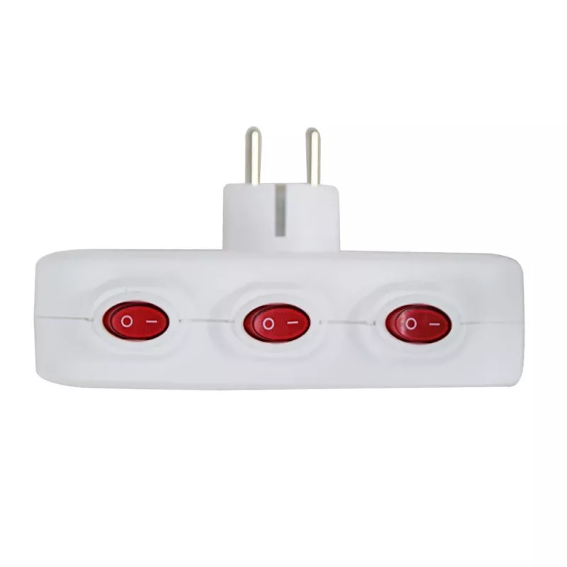 Strāvas sadalītājs ESPERANZA ELK307W — 3 ligzdu slēdzams iekštelpu adapteris, E tipa spraudnis, 220–240 V, 16 A, 3680 W, balts