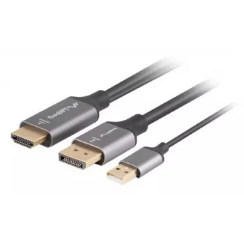 Lanberg CA-HDDP-20CU-0018-BK video kabeļa adapteris 1.8 m DisplayPort HDMI + USB melns, sudraba