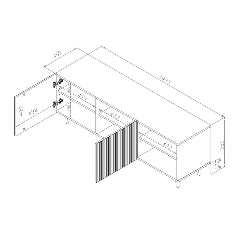 Cama RTV skapis PAFOS 150x42x52 melns matēts