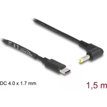 DeLOCK USB Type-C strāvas kabelis uz DC 4.0 x 1.7 mm vīrišķais leņķveida 1.5 m