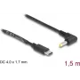 DeLOCK USB Type-C strāvas kabelis uz DC 4.0 x 1.7 mm vīrišķais leņķveida 1.5 m