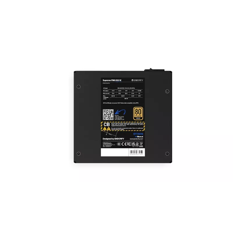 ENDORFY Supremo FM6 850 W barošanas bloks, 24-pin ATX, pilnībā modulārs, 80 PLUS Gold, 120 mm ventilators, melns