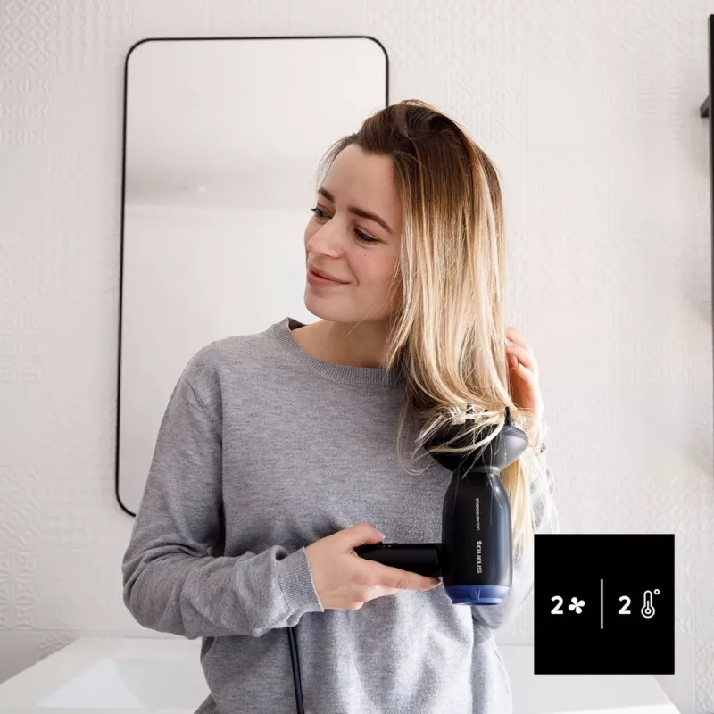Matu žāvētājs Taurus Studio Glow 1500 — 1400 W, 3 siltuma līmeņi, 2 ātrumi, salokāms, pakarināms, melns