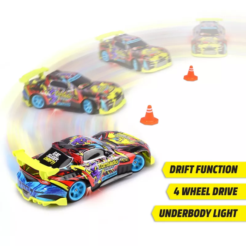 Ar vadību vadāma automašīna Dickie Tornado Drift RTR 2.4 GHz — gatava braukšanai drift automašīna