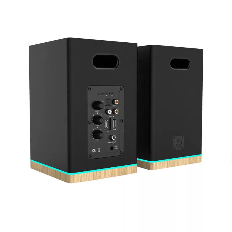 Plauktu skaļruņi Teac BS-60BK LED melni — Bluetooth, 2×90W, RCA, USB, optiskā ieeja, bass-reflex, tālvadības pults