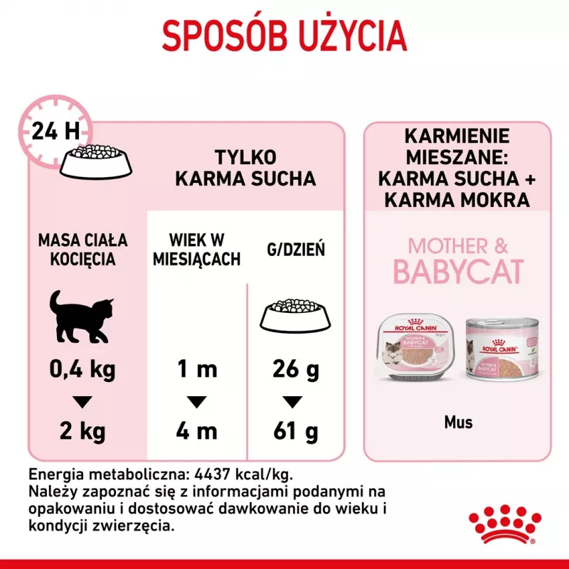 Sausā kaķu barība Royal Canin Mother & Babycat 400 g — mājputnu gaļa, grūsnām un laktējošām kaķenēm un jauniem kaķēniem