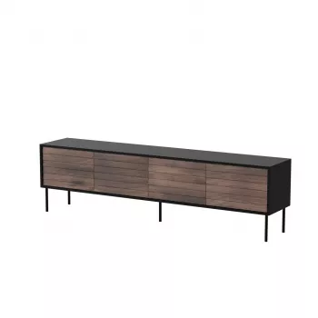 TV skapītis cama meble CORTINA 4D 200x40x55 cm, melna virsma, riekstkoka priekšpuses