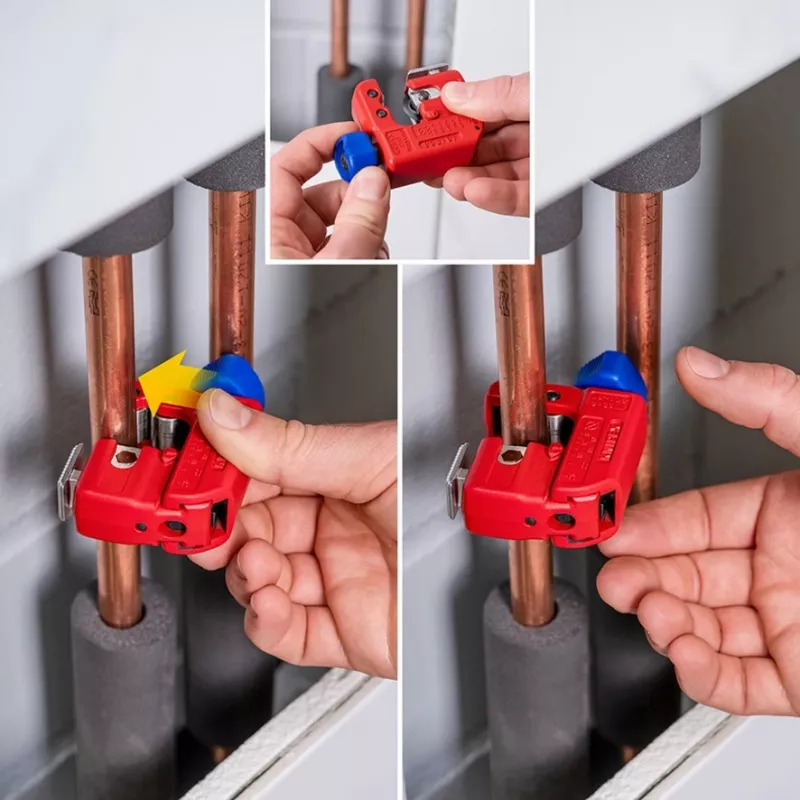 Cauruļu griezējs Knipex TubiX S 3–30 mm, kompakts griezējinstruments metāla un plastmasas caurulēm