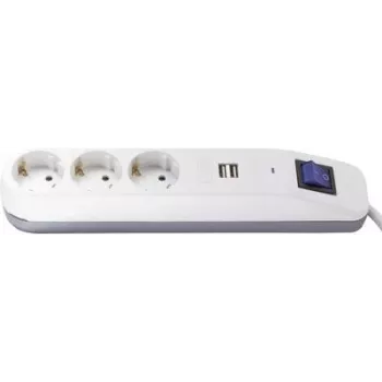Strāvas sadalītājs REV ICE 3-vietīgs ar USB pieslēgvietām un slēdzi, 1,4 m kabelis, balts