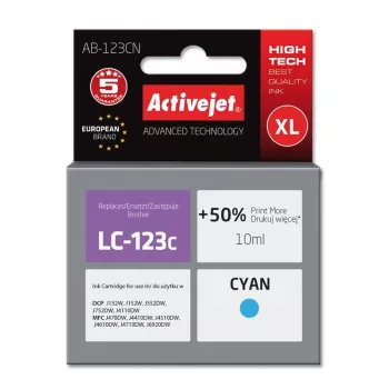 Activejet AB-123CN tinte (aizstājējs Brother LC123C/121C; Supreme; 10 ml; ciāna)