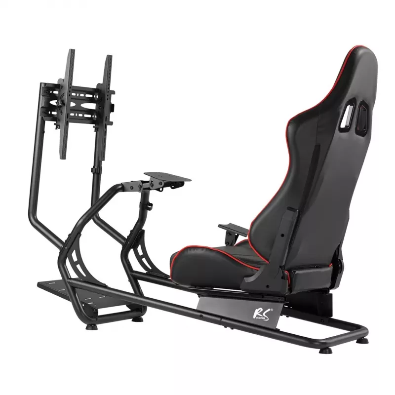 NanoRS RS160 spēļu krēsls, sacīkšu simulatora statīvs 3-in-1, PC, konsolēm, spēlētājiem, sintētiskās ādas pārklājums, stūres statīvs, TV kronšteins līdz 50 inch, maks. VESA 400x400