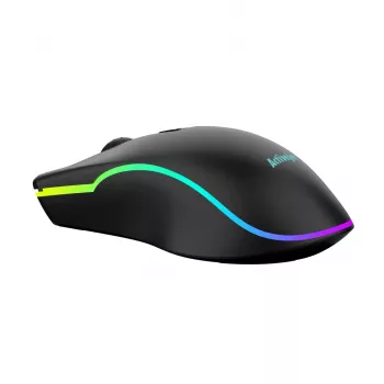 Vadu apsildāmā spēļu pele ActiveJet AMY-W390 — piemērota abām rokām, optiskā 2000 DPI, USB Type-A, 4 pogas, melna