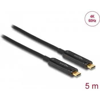 USB-C kabelis DELOCK 84090 — 5 m, USB-C uz USB-C, līdz 21600 Mbit/s, apzeltīti kontakti, melns