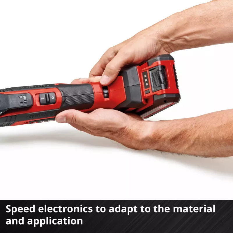 Multi-tool EINHELL TP-MG 18 Li BL Solo — 18V Li‑Ion, slīpēšanai, pulēšanai, zāģēšanai, 1,08 kg, melns/sarkans