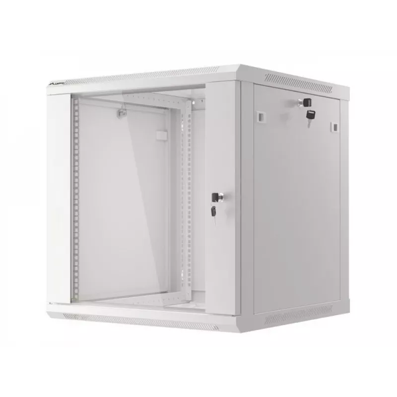 Lanberg pie sienas stiprināms instalācijas plaukts 19 inch 12U 600x600mm pelēks (stikla durvis)