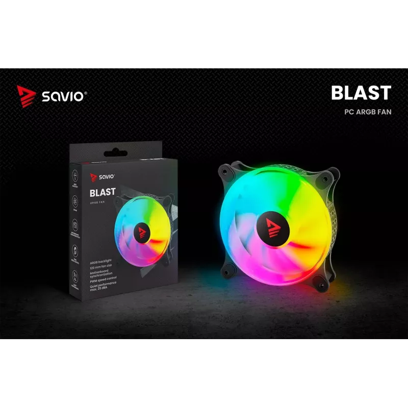 SAVIO Blast 120mm ARGB PWM korpusa ventilators - melns