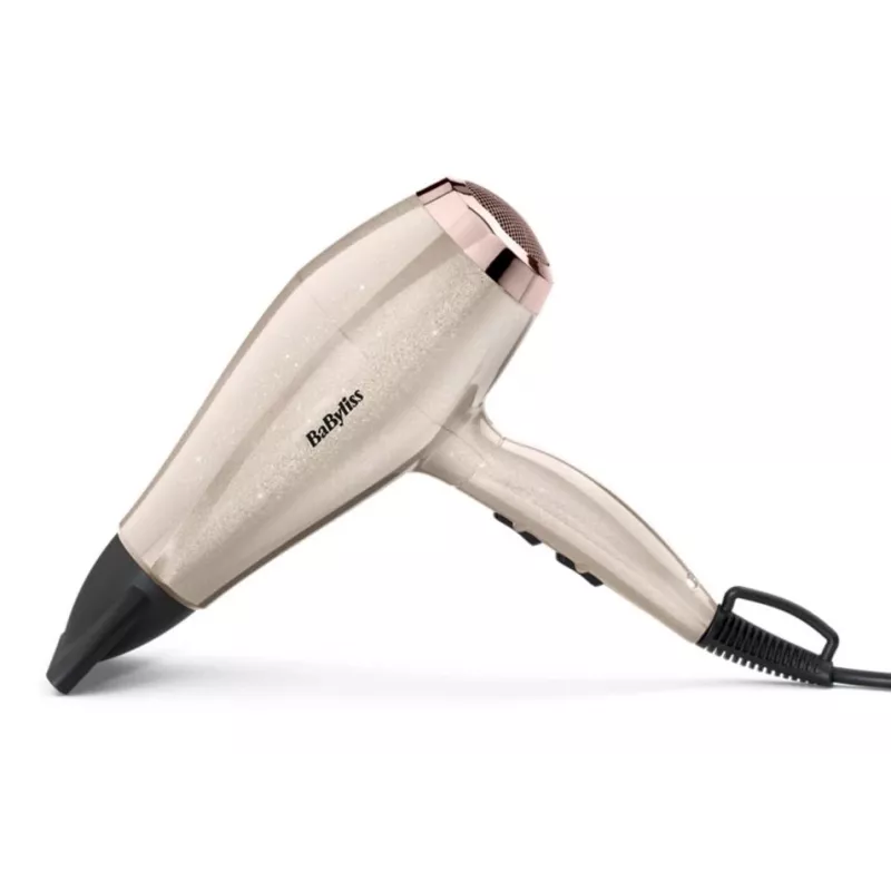 Matu žāvētājs BABYLISS 5914PE — 2000 W, DC motors, 3 siltuma līmeņi, 2 ātrumi, aukstās gaisa plūsmas funkcija, melns/zelts/rožu zelts
