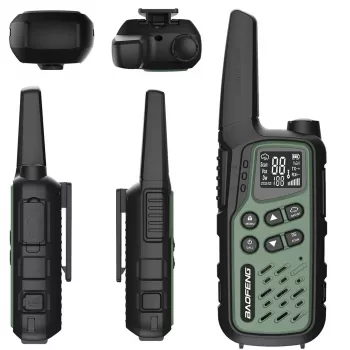 Rokas rācija Baofeng BF-T25E — 16 kanāli, 2×1400 mAh Li‑Ion, VOX, LCD, zaļa, komplektā 2 gab.