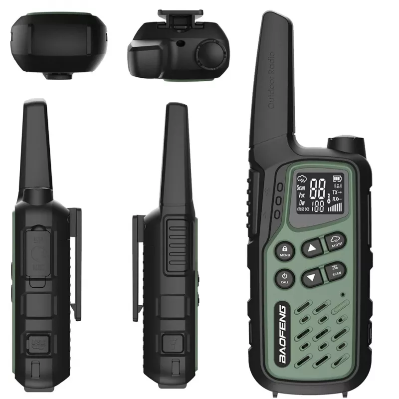 Rokas rācija Baofeng BF-T25E — 16 kanāli, 2×1400 mAh Li‑Ion, VOX, LCD, zaļa, komplektā 2 gab.
