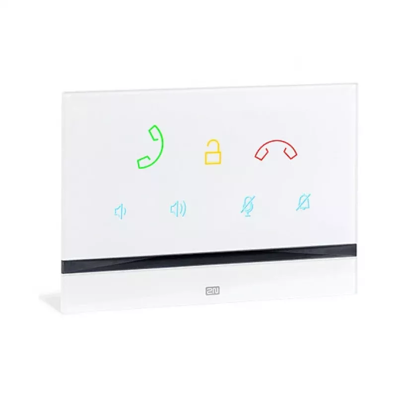 Iekšējais domofons 2N Indoor Talk balta — vadu savienojums, rūdīta stikla priekšpuse, piestiprināms pie sienas, 185×128×48,2 mm