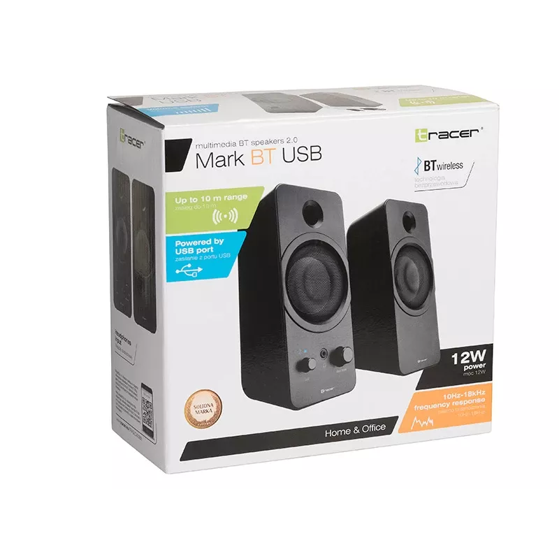 Desktop 2.0 TRACER Mark Loudspeaker 12 W, USB barošana, Bluetooth, 2‑ceļu, 2 skaļruņi, melns