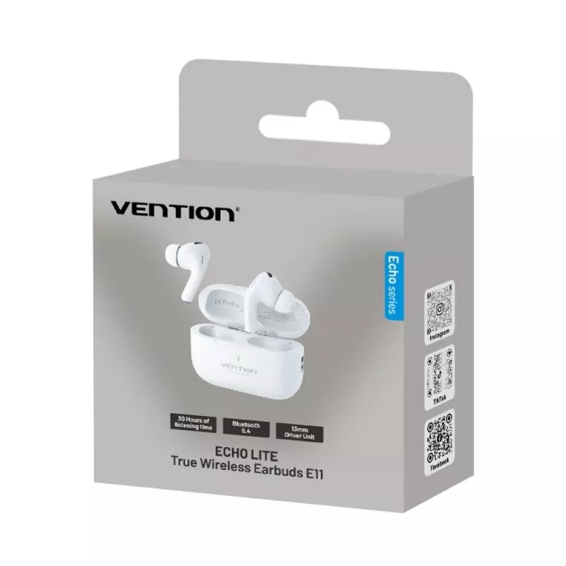 Austiņas Vention Echo Lite E11 True Wireless Stereo (TWS), Bluetooth, atvērta tipa, 10 m diapazons, USB-C, balta