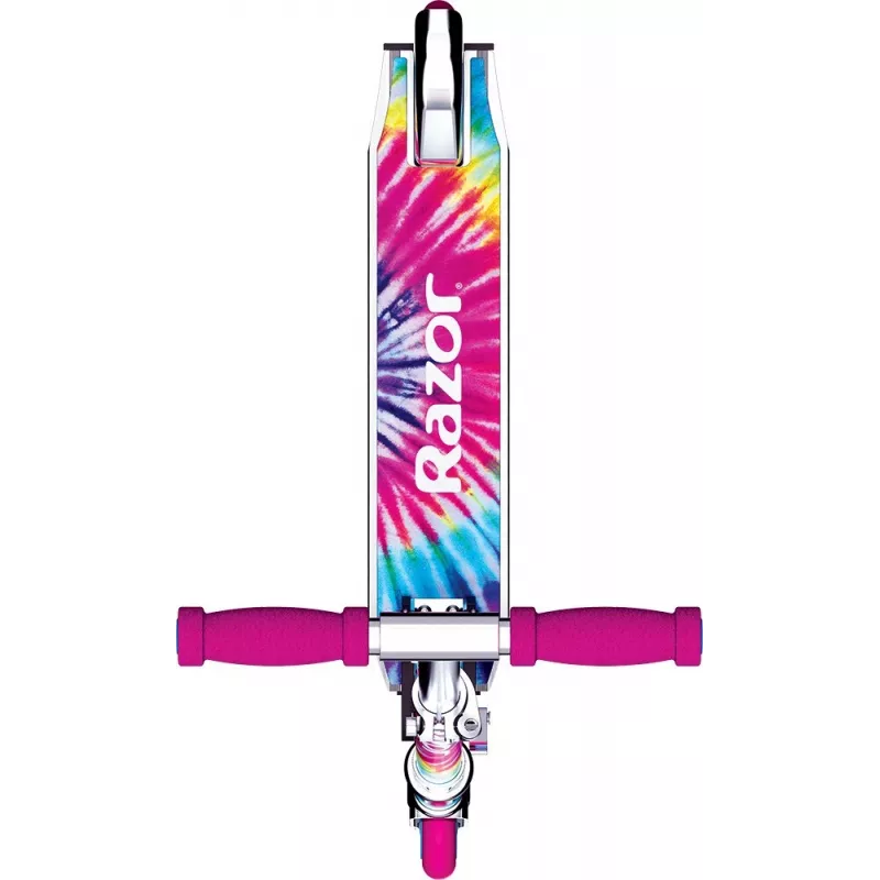 Bērnu skrejritenis Razor A Tie-Dye — alumīnija salokāms 2 riteņu skrejritenis, regulējama stūre, ABEC-5, maksimālā slodze 65 kg