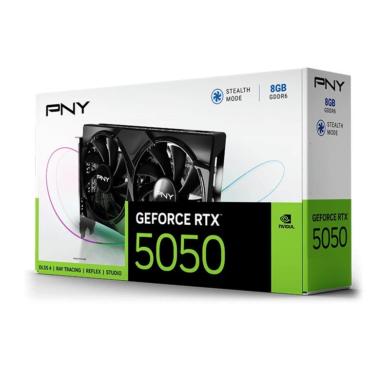 Grafikas karte PNY GeForce RTX 5050 — 8 GB GDDR6, 2317 MHz, 128 bitu, PCIe x8 5.0, dubultā ventilatora dzesēšana