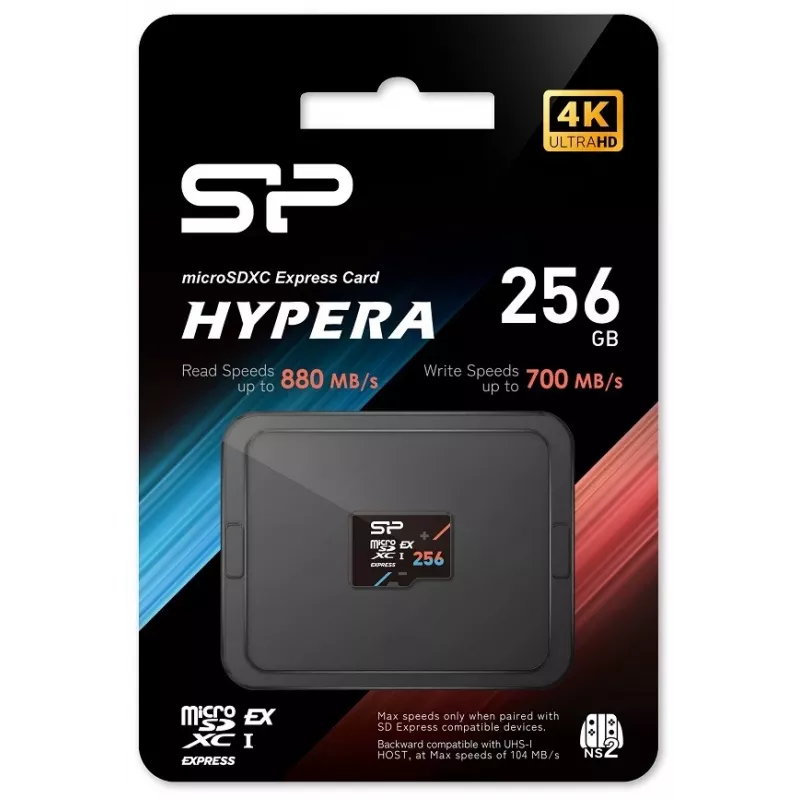 Silicon Power Hypera microSDXC zibatmiņas karte, 256 GB — 10. klase, UHS-I U3, V30, A1, nolasīšana 880 MB/s, rakstīšana 700 MB/s