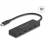 USB Type-C centrmezgls DELOCK 64322 — 4× USB‑A pieslēgvietas, 10 Gbps, melns