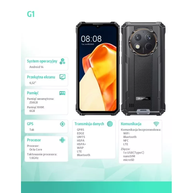 Viedtālrunis Oukitel G1 6,52 collas 6GB/256GB melns