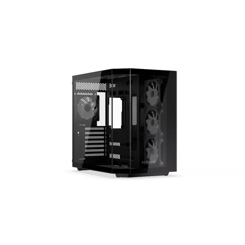 Datora torņa korpuss KRUX Empero KRXD010, ATX, melns — atbalsta GPU līdz 420 mm, CPU dzesētājus līdz 155 mm, 2x 3,5 collu + 3x 2,5 collu nodalījumi